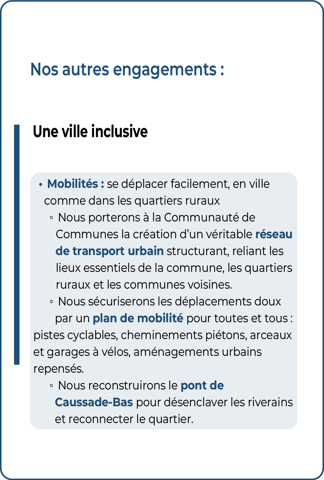 mobilités : réseau de transport urbain , plan de mobilité et reconstruction du pont de Caussade-Bas pour CASTELSARRASIN