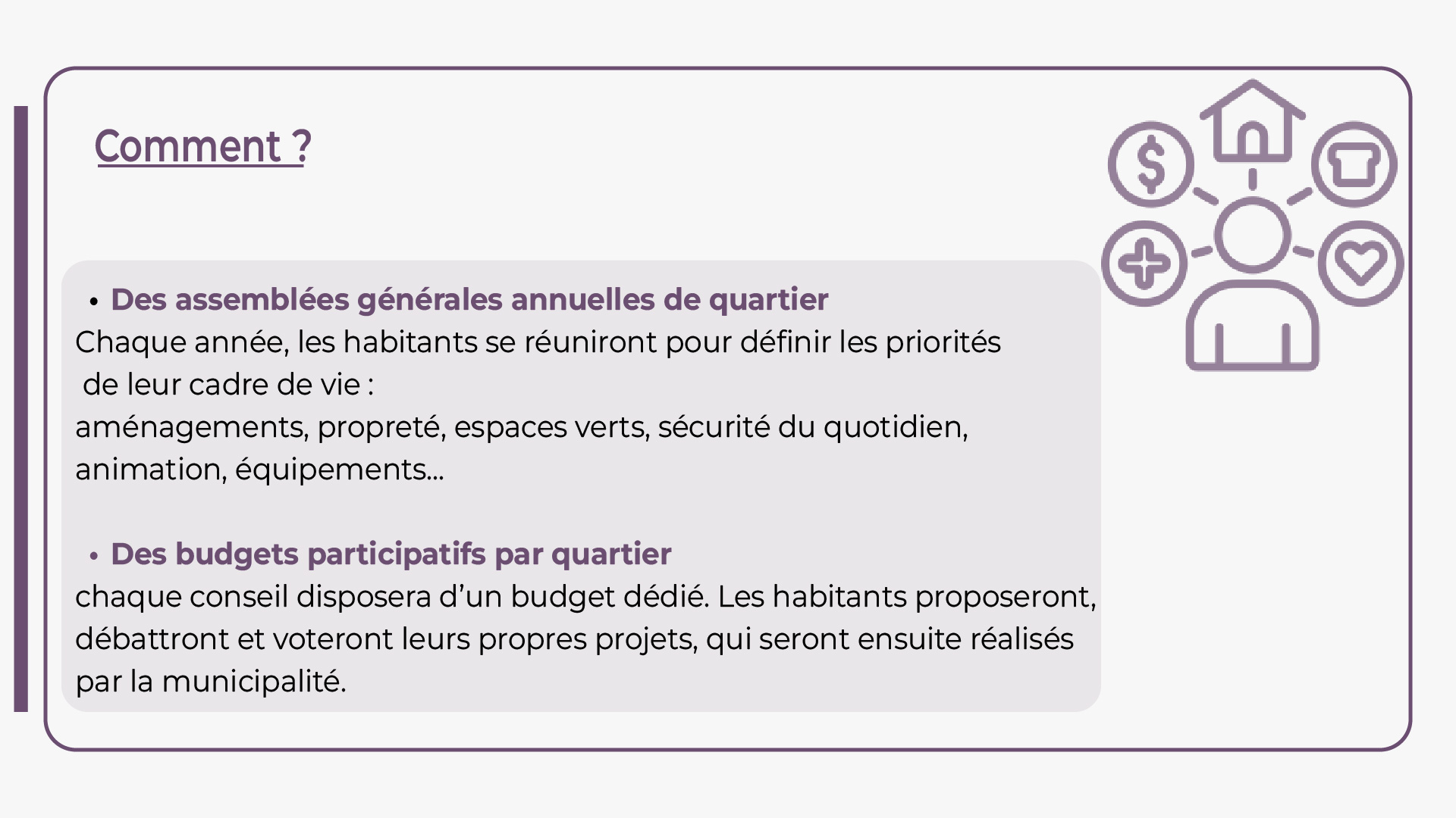 Mis en place d'assemblées générales annuelles de quartier et budget participatifs de quartier à Castelsarrasin