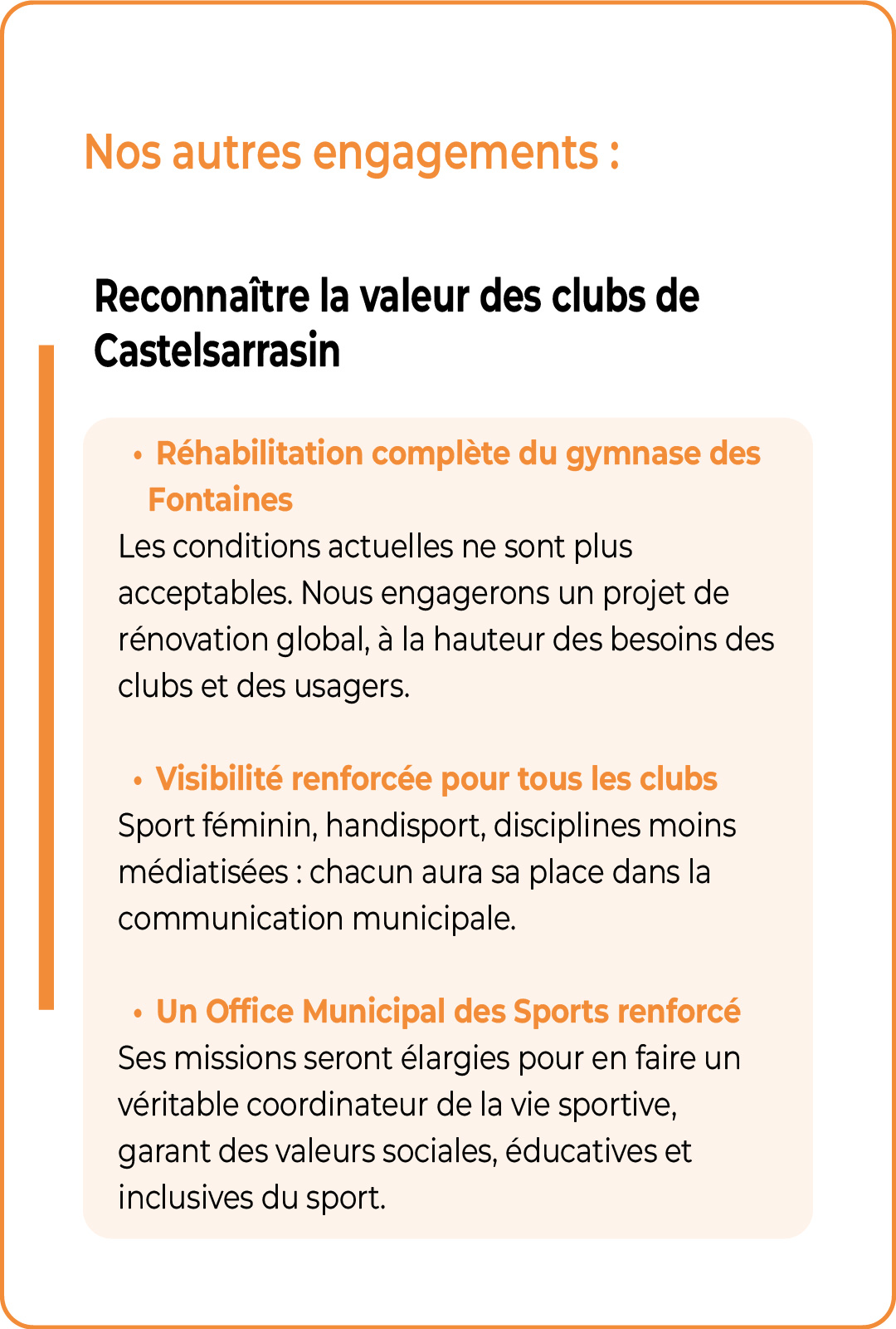 Réhabilitation complète du gymnase des Fontaines de Castelsarrasin , visibilité renforcée pour tous les clubs et une office municipal des sports renforcé